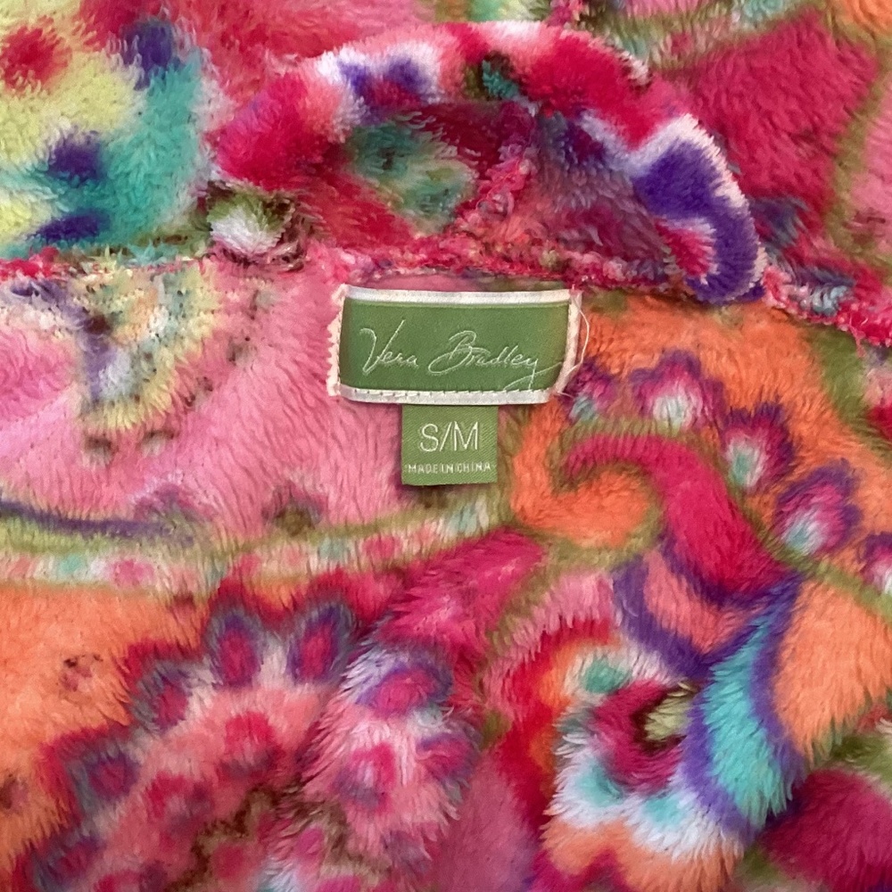 Vera Bradley Pink Paisley Sherpa Fleece Plush Soft Hooded Robe Bathrobe Pockets - Picture 9 of 11
